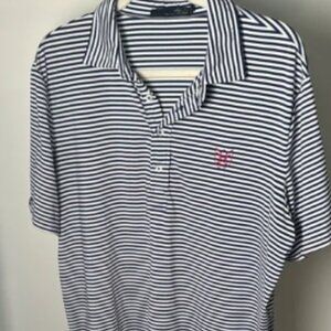 Men's Navy Striped Ralph Lauren Performance Golf Polo Shirt Hillwood CC Large